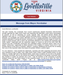 Special message from Mayor Hornbaker, Lovettsville Mayor